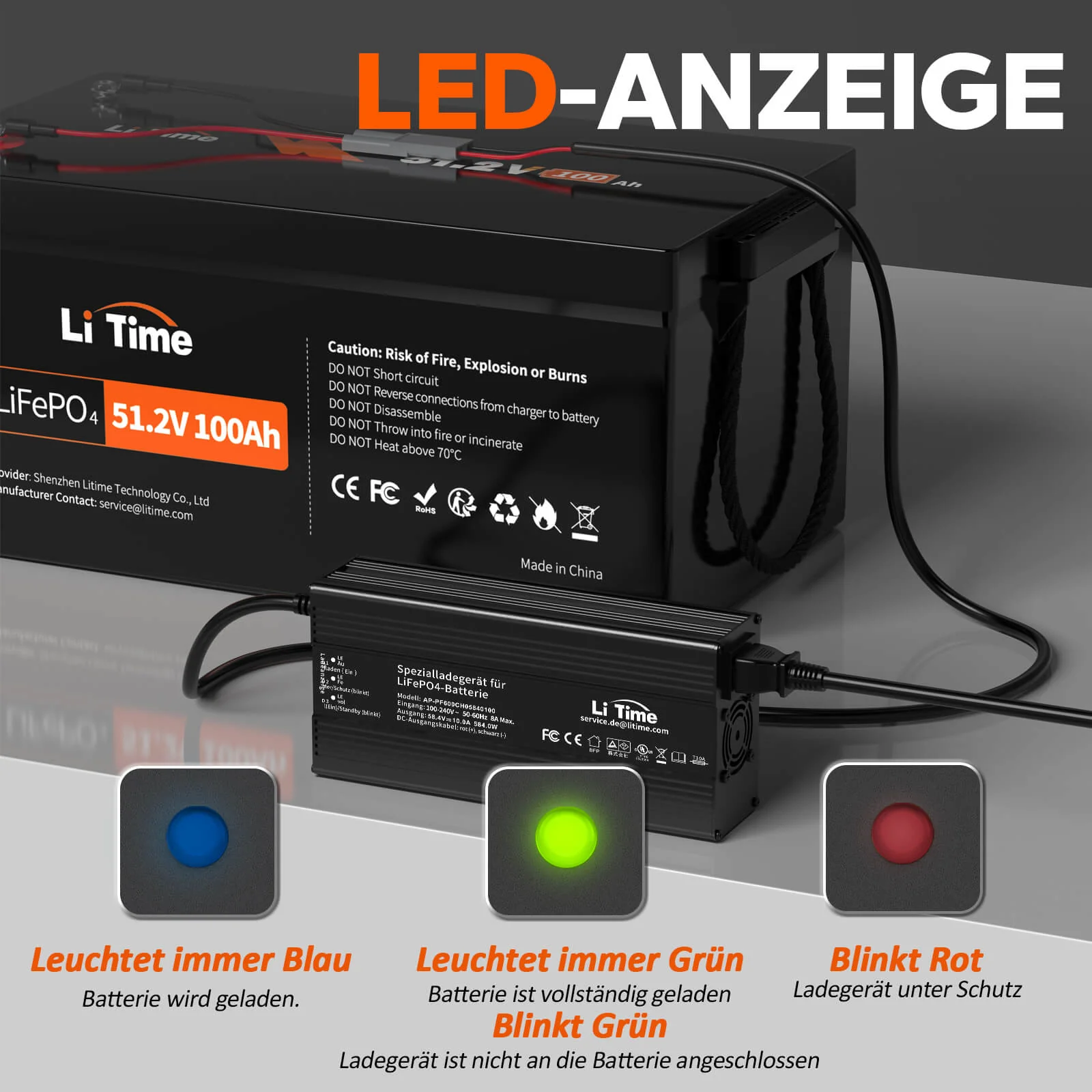 [Gebraucht-Like New] LiTime 58,4V 10A LiFePO4 Batterieladegerät für 51.2V LiFePO4 Batterie, mit intelligenter 0V-Ladefunktion - Image 3