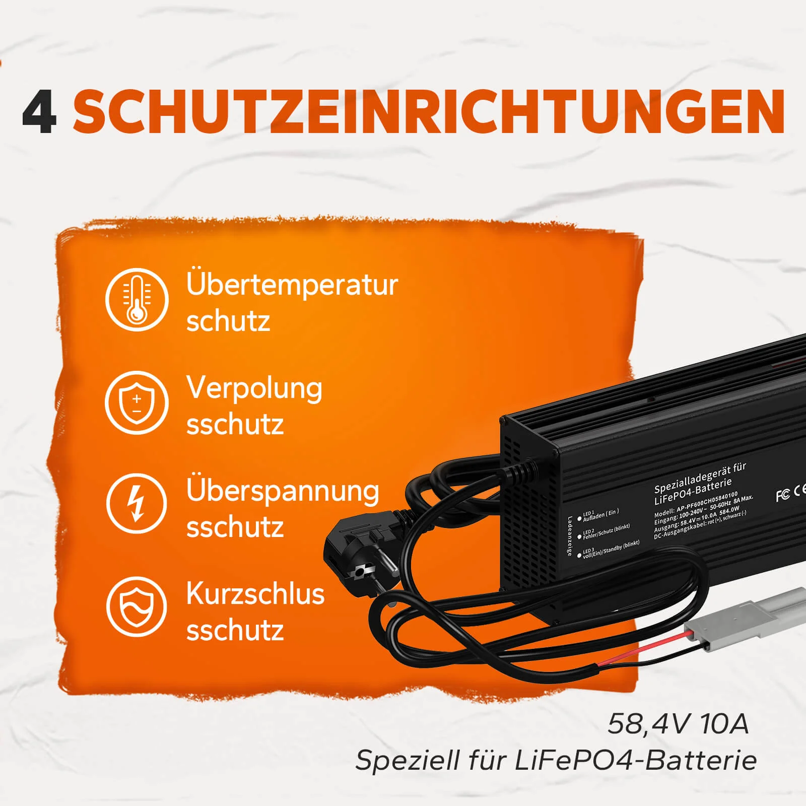 [Gebraucht-Like New] LiTime 58,4V 10A LiFePO4 Batterieladegerät für 51.2V LiFePO4 Batterie, mit intelligenter 0V-Ladefunktion - Image 4