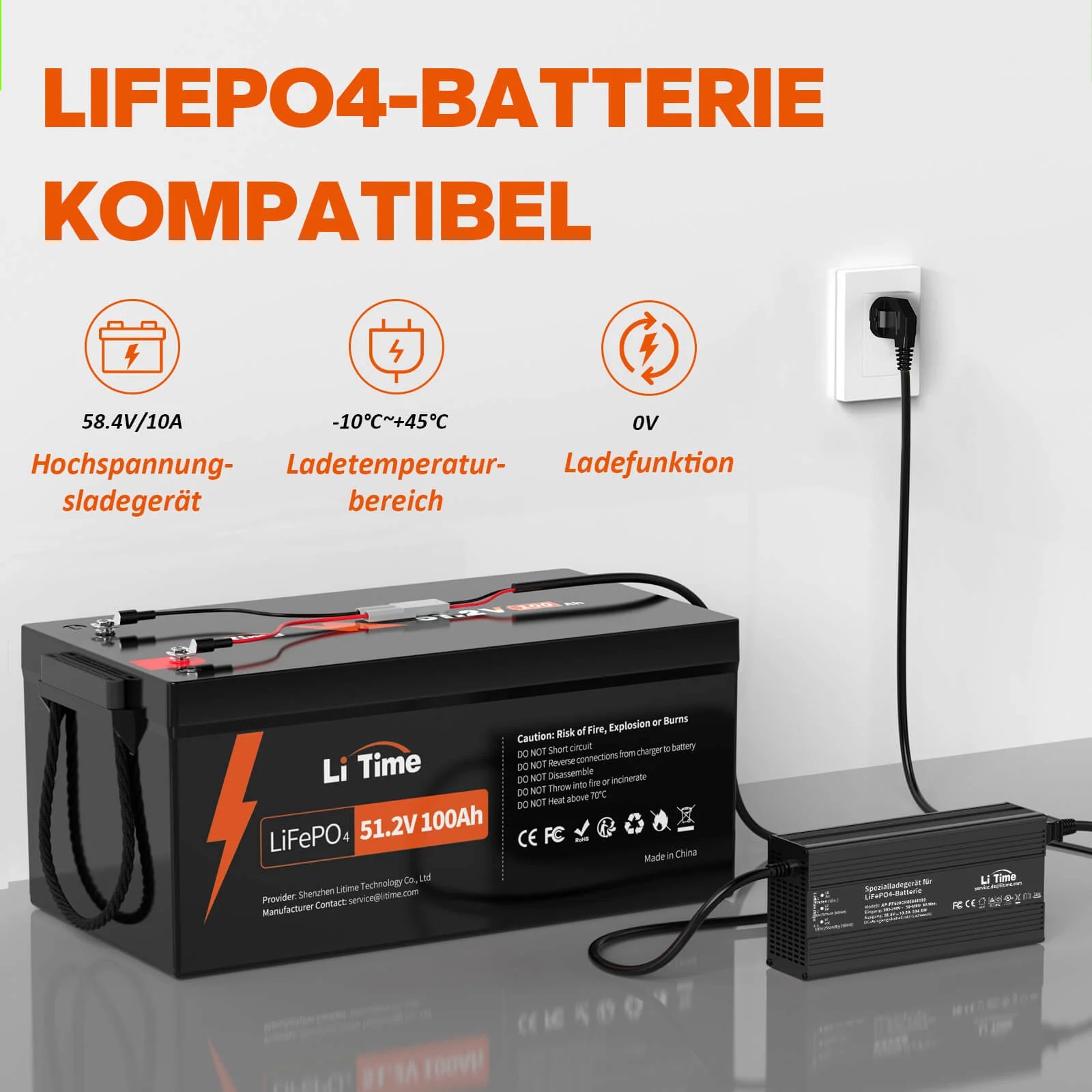 [Gebraucht-Like New] LiTime 58,4V 10A LiFePO4 Batterieladegerät für 51.2V LiFePO4 Batterie, mit intelligenter 0V-Ladefunktion - Image 5