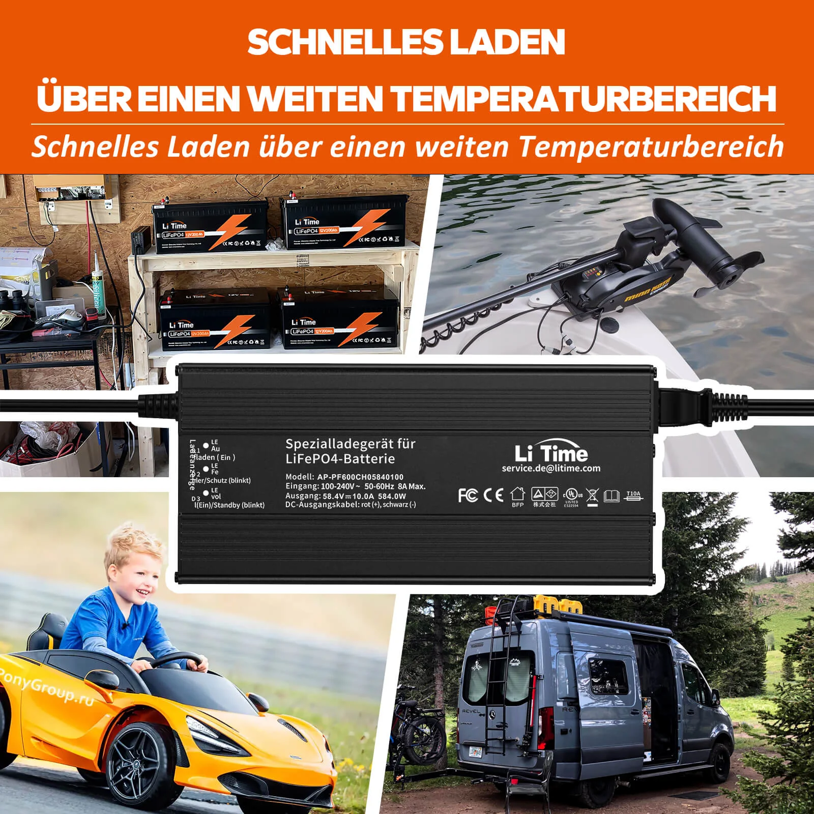 [Gebraucht-Like New] LiTime 58,4V 10A LiFePO4 Batterieladegerät für 51.2V LiFePO4 Batterie, mit intelligenter 0V-Ladefunktion - Image 6