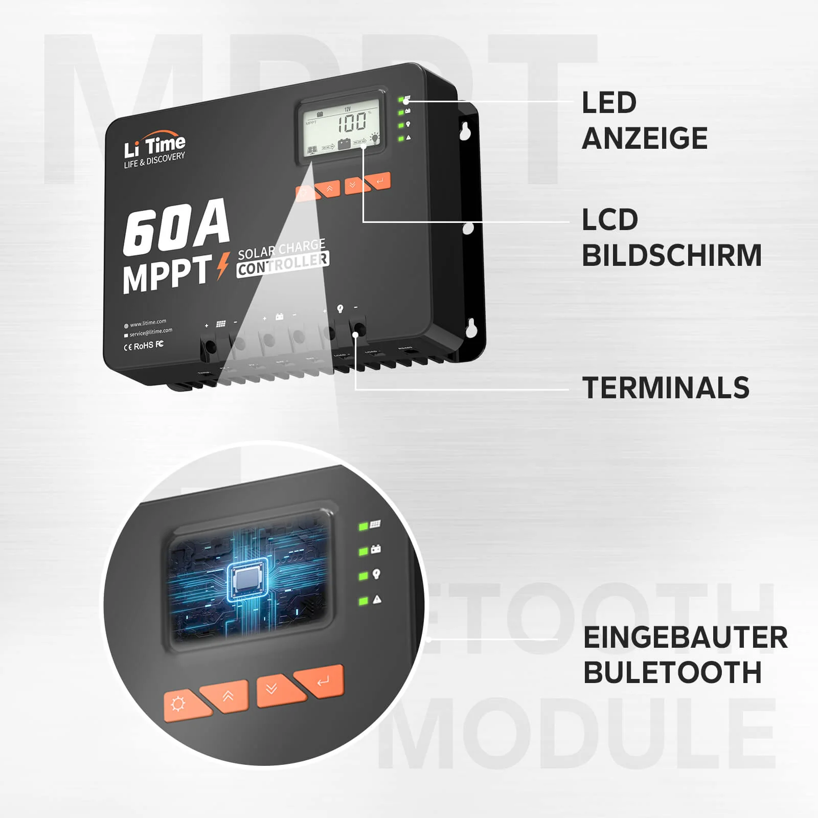 【0% MwSt.】LiTime 60A MPPT 12V/24V/36V/48V Auto DC Input Solarladeregler mit Bluetooth Adapter - Image 4