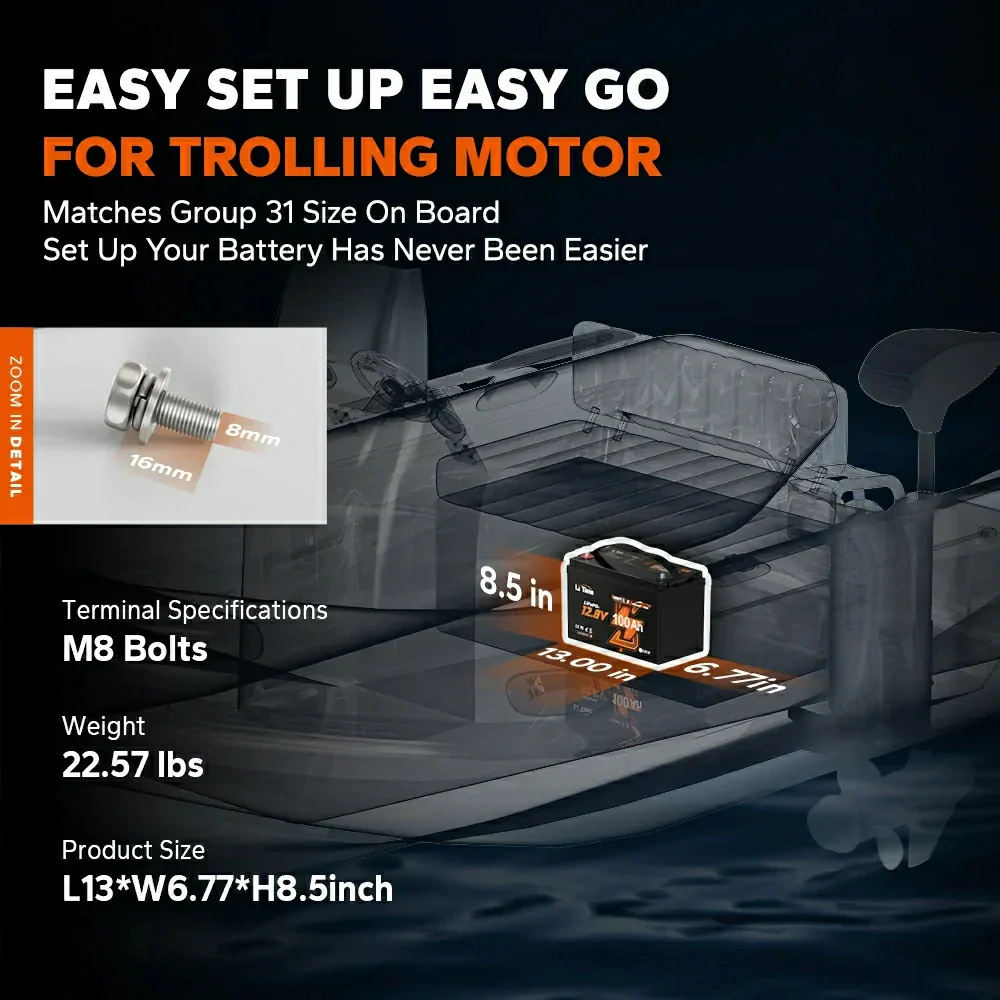LiTime 12V 100Ah Smart LiFePO4 Marine-Batterie für elektrischen Außenbord-Trolling-Motor - Image 4