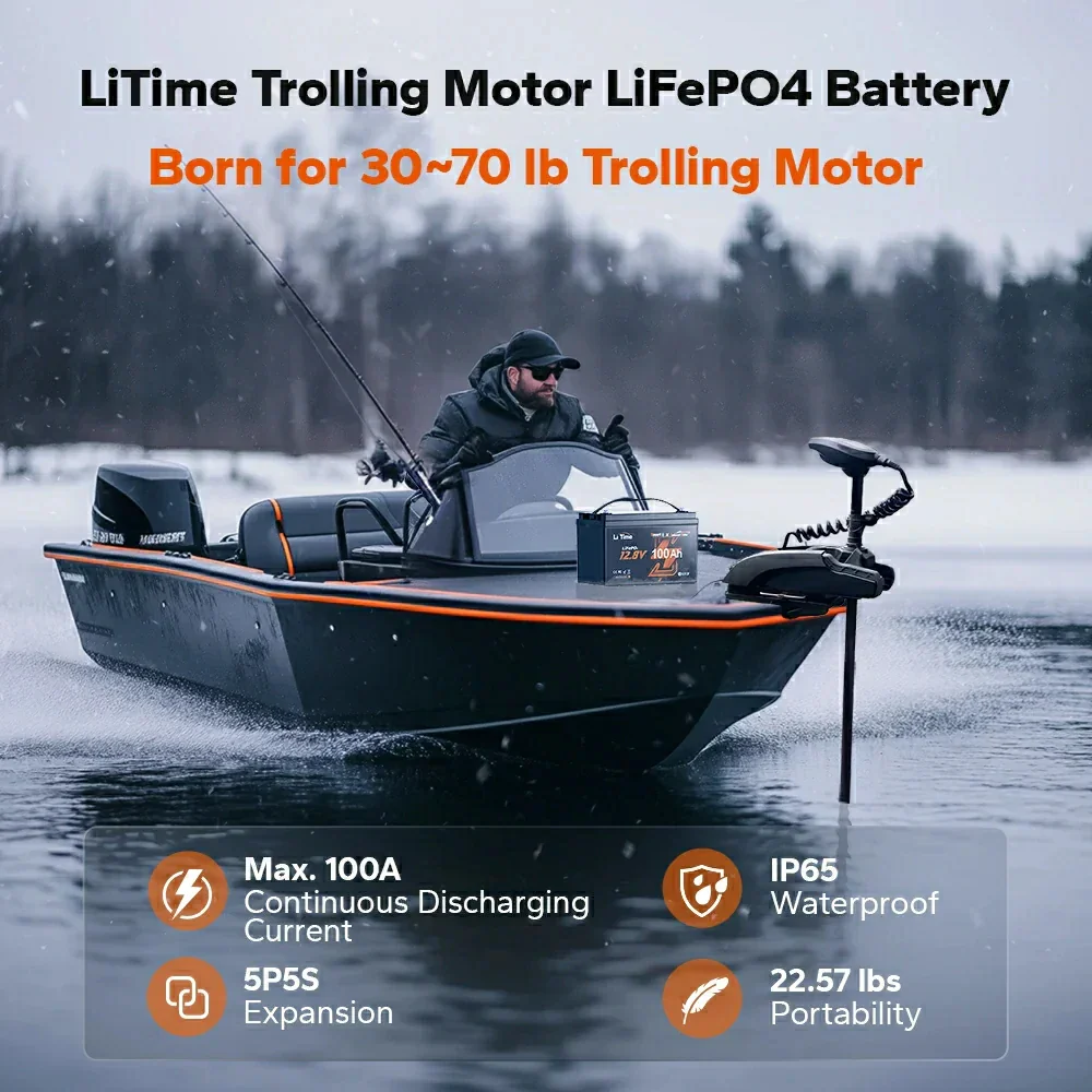 LiTime 12V 100Ah Smart LiFePO4 Marine-Batterie für elektrischen Außenbord-Trolling-Motor - Image 6