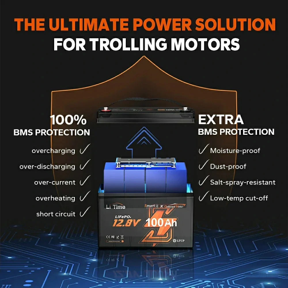 LiTime 12V 100Ah Smart LiFePO4 Marine-Batterie für elektrischen Außenbord-Trolling-Motor - Image 9