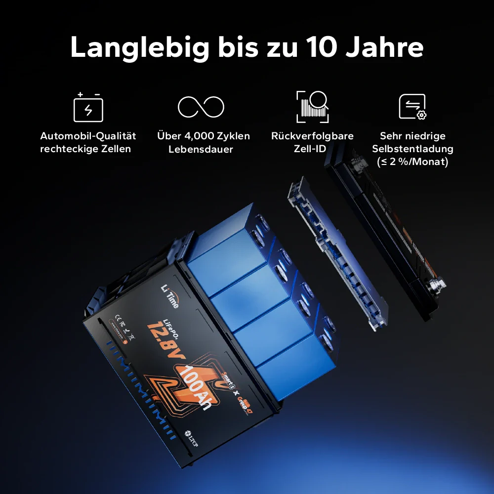 【Vorbestellung】12V 100Ah LiFePO4 Batterie H168 mit Bluetooth – ultraflach für Wohnmobil‑Untersitz - Image 9