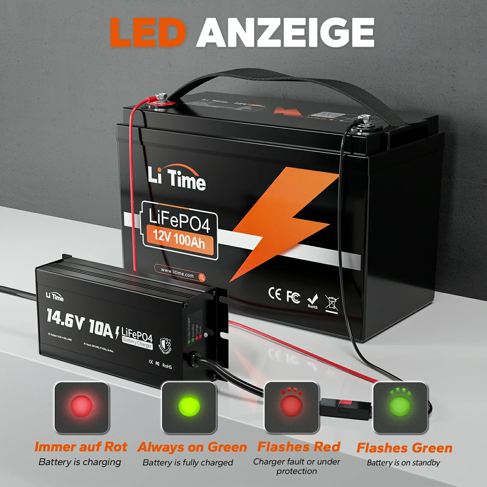 LiTime 12V 10A Lithium-Bordbatterieladegerät IP65 Wasserdicht - Image 6