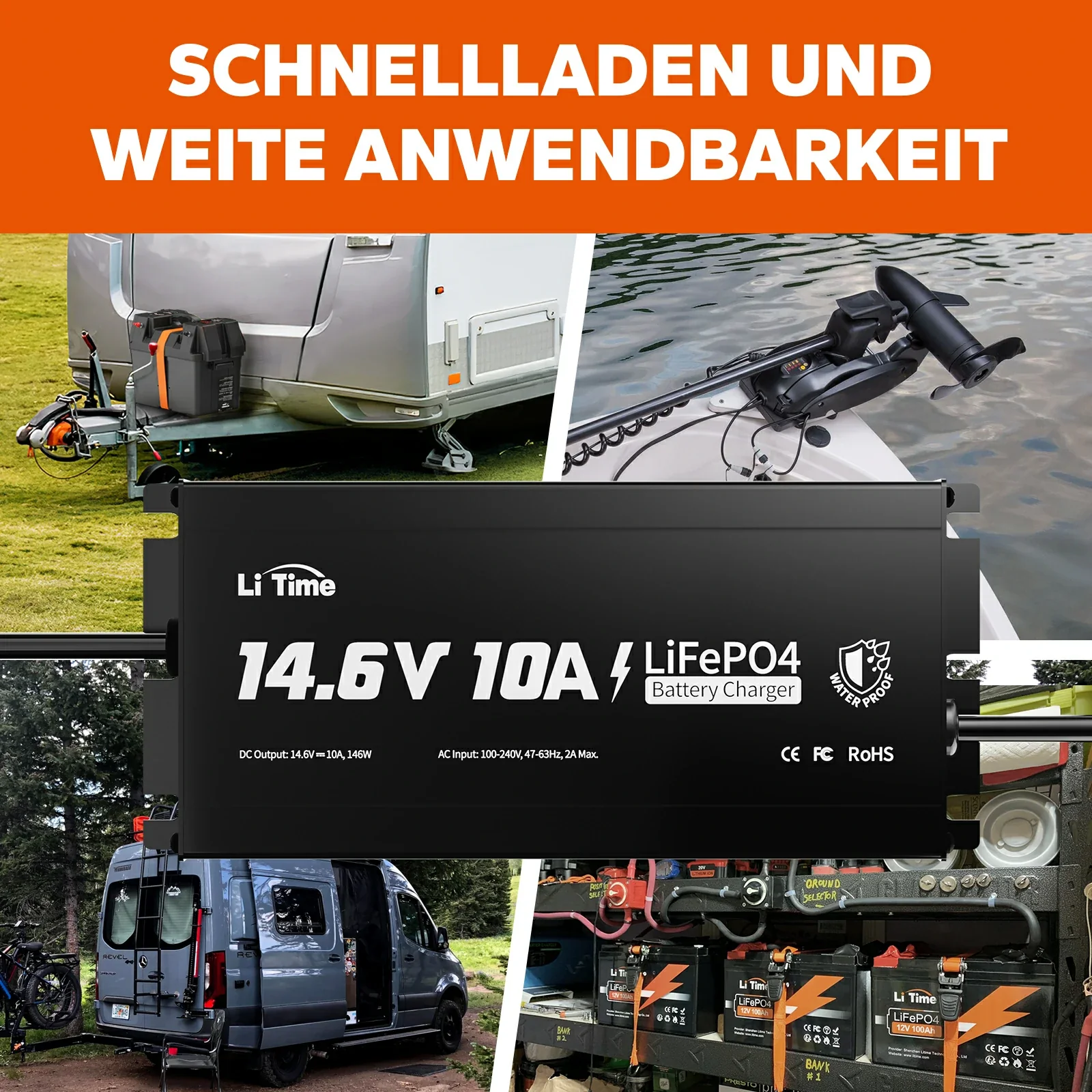 LiTime 12V 10A Lithium-Bordbatterieladegerät IP65 Wasserdicht - Image 7