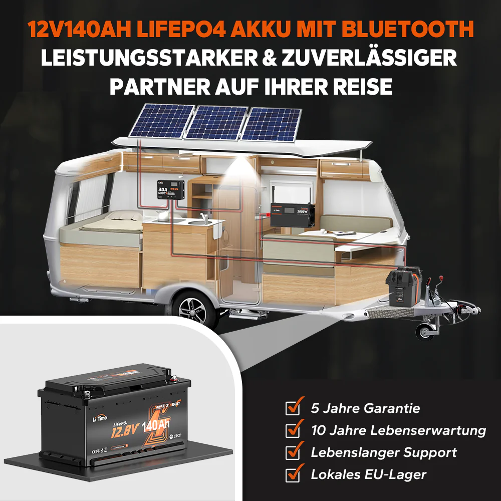 12V LiFePO4 140Ah Deep Cycle Lithium-Batterie mit Bluetooth – DIN H8 L5 (Group 49), passend für Wohnmobil-Untersitz - Image 7
