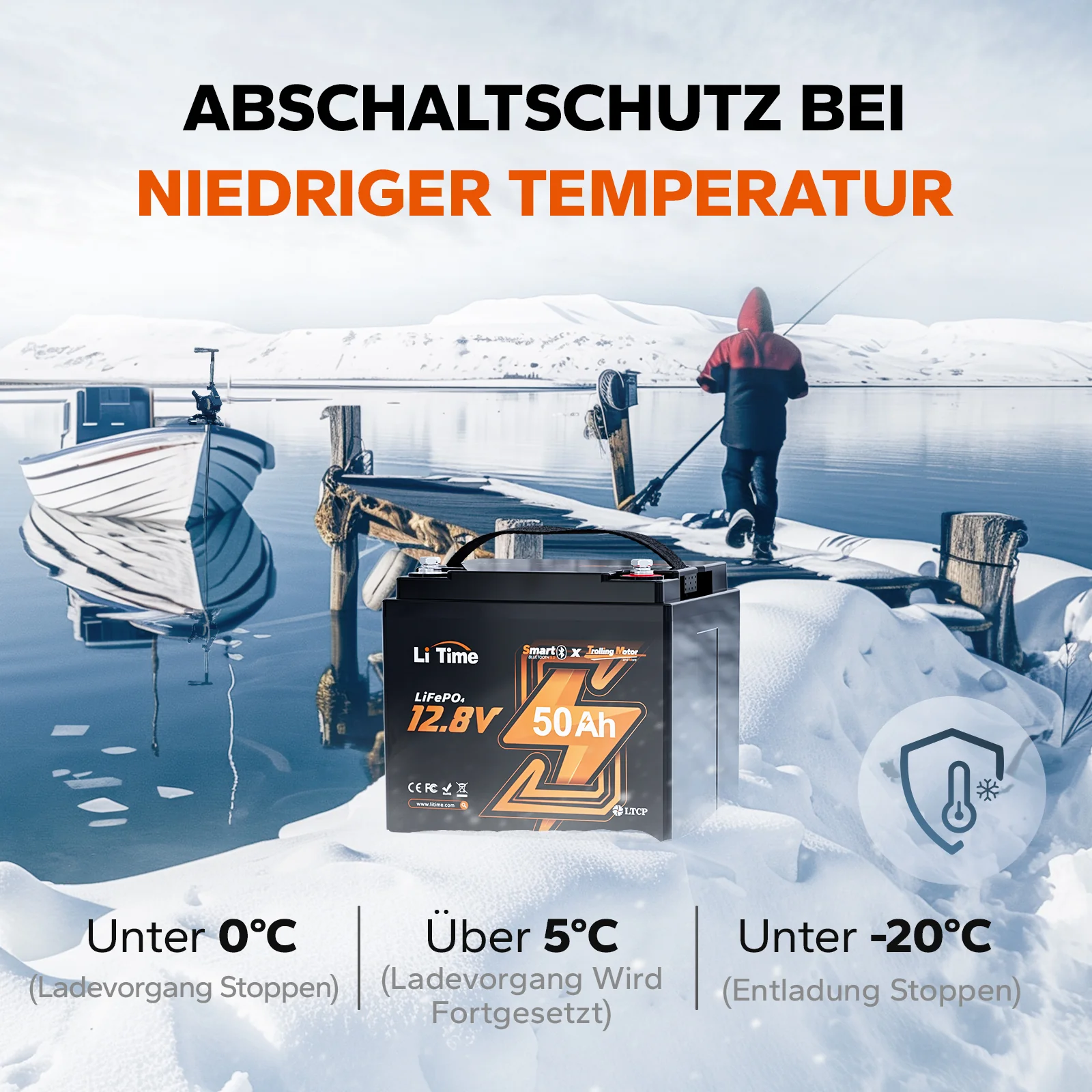 LiFePO4 12V 50Ah Bluetooth Kälteschutz Deep Cycle Lithium Batterie für Elektro Bootsmotor - Image 4