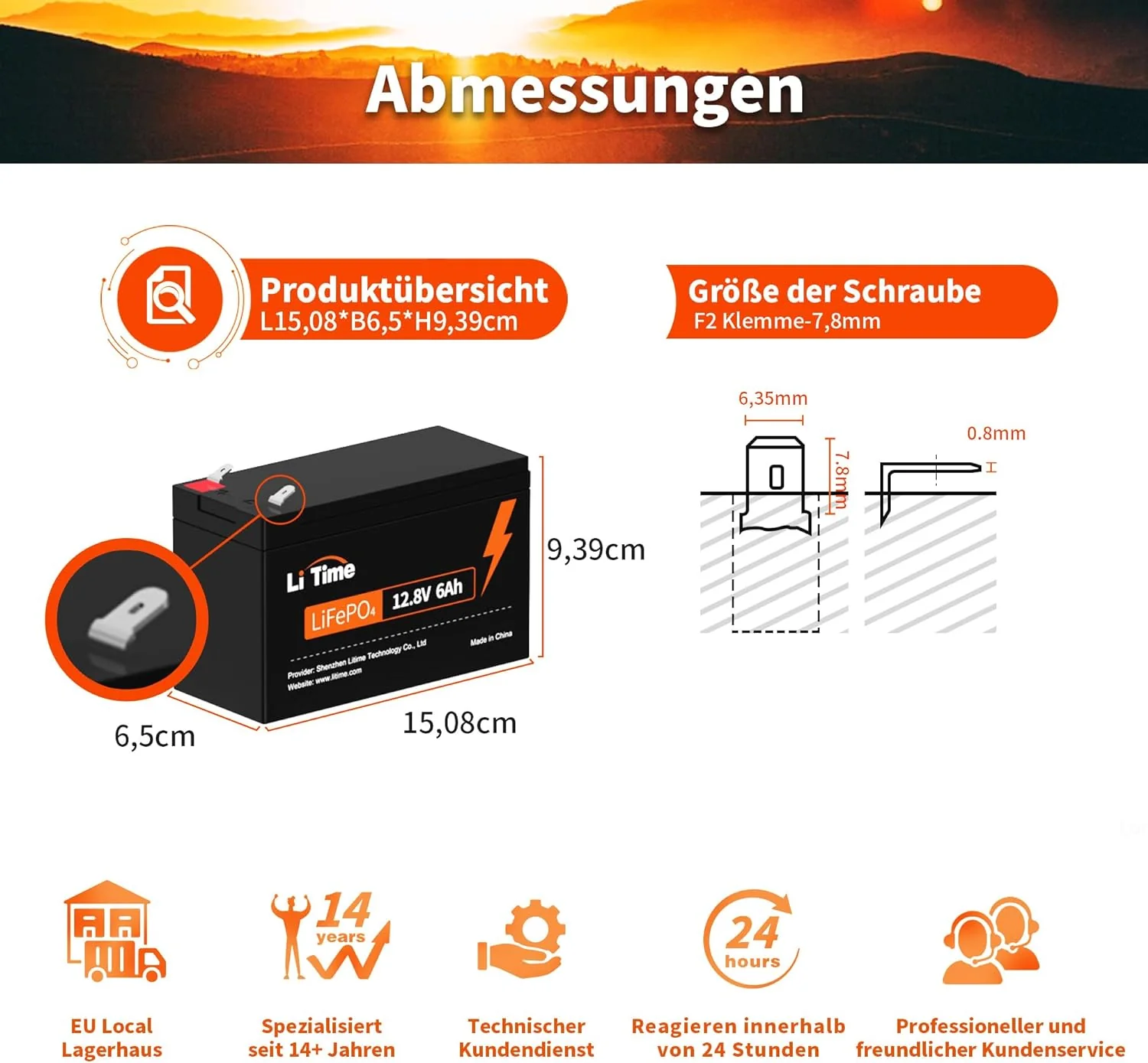 LiTime 12V 6Ah LiFePO4 Batterie, Eingebautes 6A BMS 76,8W Ausgangsleistung, 4000+ Tiefe Zyklen - Image 3