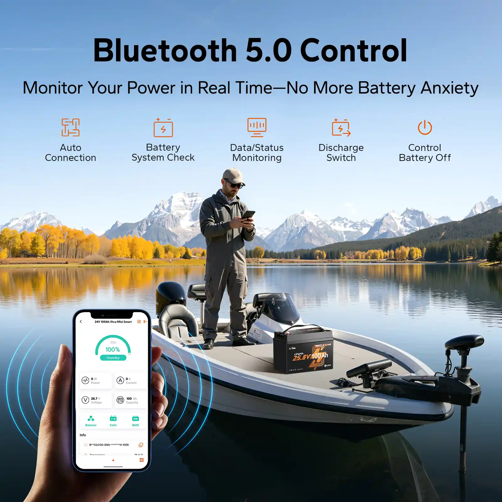 【Neu Eingetroffen】LiTime 24V 100Ah Xtra Mini LiFePO4 Batterie mit Bluetooth für Trolling-Motoren - Image 6