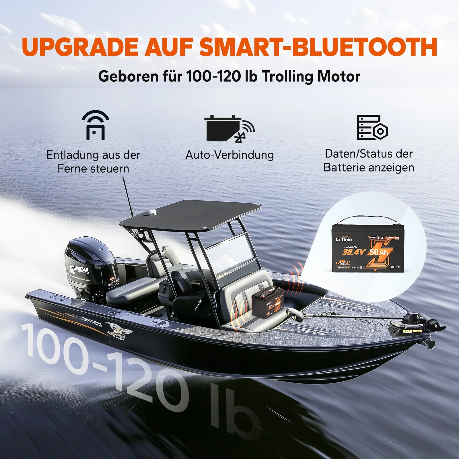 LiTime 36V 50Ah Bluetooth Deep Cycle Lithium Batterie – Group 31 für 120lb Trolling Motor & Marine - Image 4