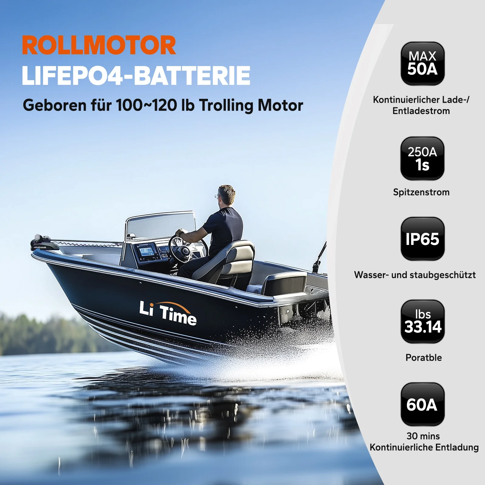 LiTime 36V 50Ah Bluetooth Deep Cycle Lithium Batterie – Group 31 für 120lb Trolling Motor & Marine - Image 5