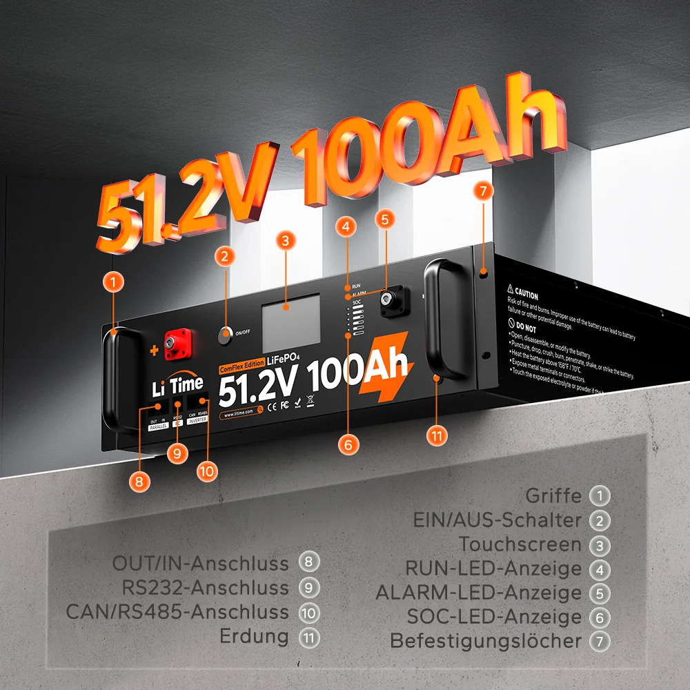 LiTime LiFePO4 51,2V 100Ah Solarbatterie Smart ComFlex 3U rack mit BMS - Image 3