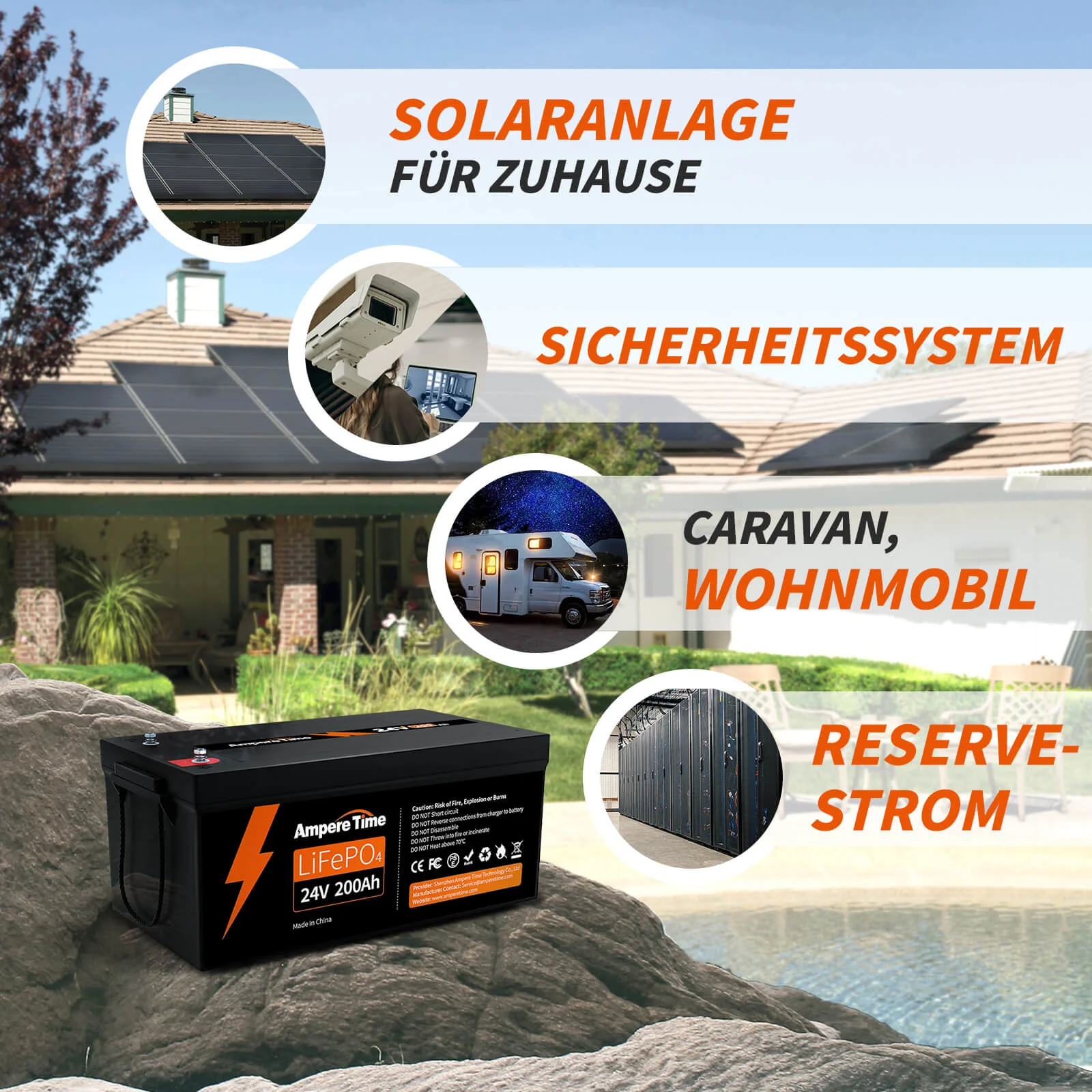 Ampere Time 24V 200Ah 5.12kWh Tiefzyklus LiFePO4 Batterie mit längerer Laufzeit, integriertem 200A BMS - Image 6