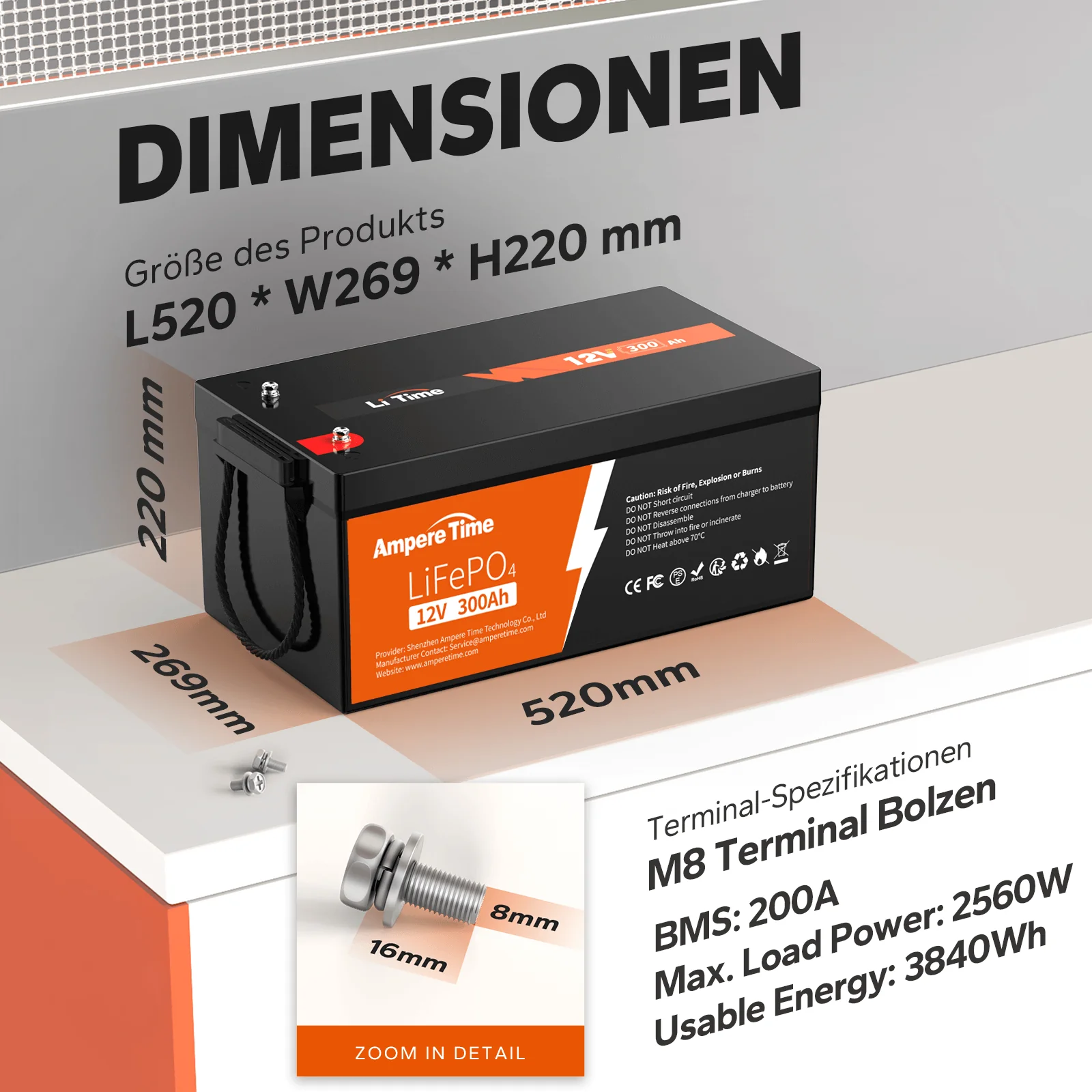 [Gebraucht] Ampere Time 12V 100Ah/200Ah/300Ah Lithium-Eisenphosphat LiFePO4 Batterie - Image 7