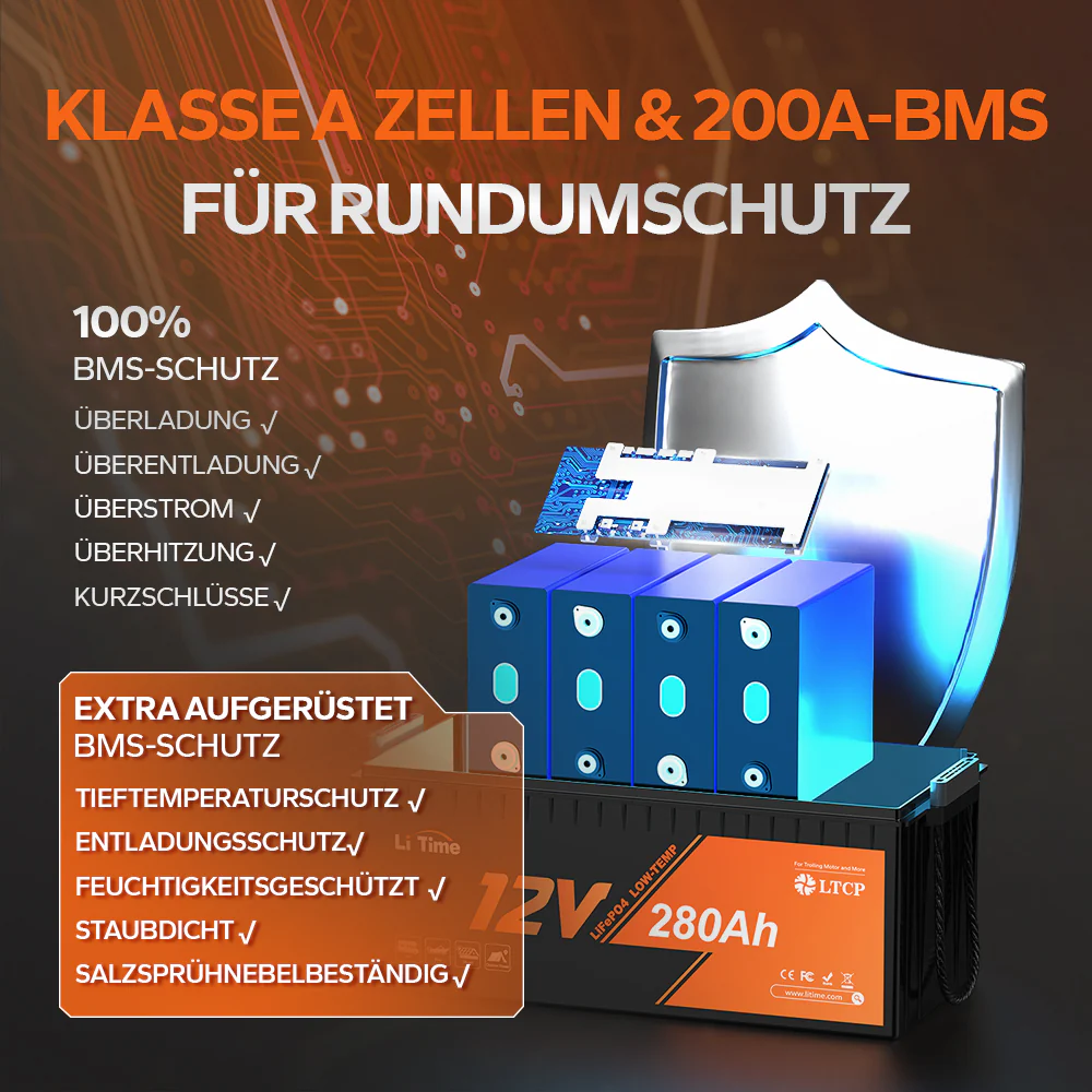 LiTime 12V 280Ah LiFePO4-Batterie mit 200A Dauerentladung, Low-Temp-Schutz und Deep-Cycle für Marine, Wohnmobile und Solar - Image 3