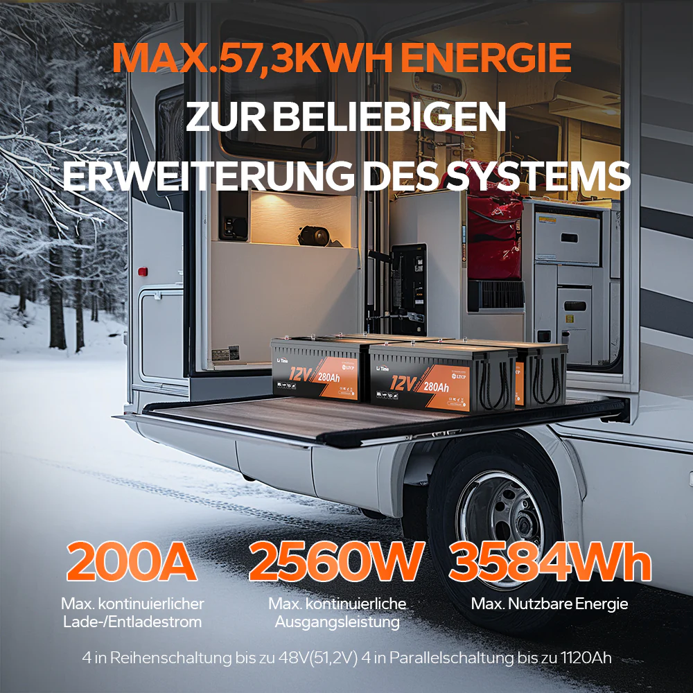 LiTime 12V 280Ah LiFePO4-Batterie mit 200A Dauerentladung, Low-Temp-Schutz und Deep-Cycle für Marine, Wohnmobile und Solar - Image 4