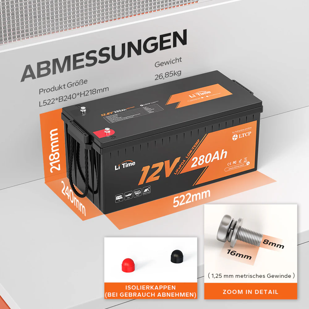LiTime 12V 280Ah LiFePO4-Batterie mit 200A Dauerentladung, Low-Temp-Schutz und Deep-Cycle für Marine, Wohnmobile und Solar - Image 7