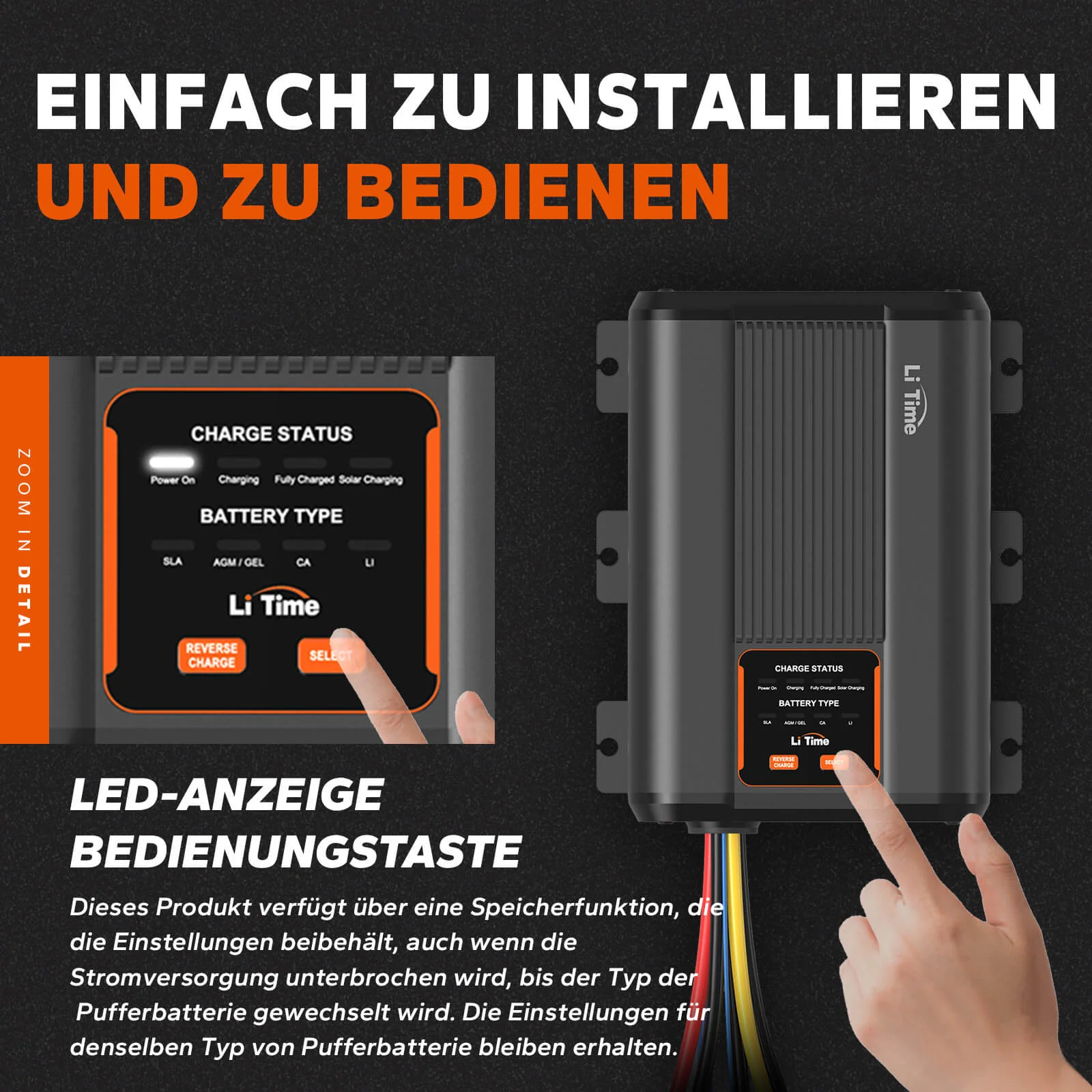 [Gebraucht-Like New] LiTime 12V 40A DC zu DC Batterieladegerät für 12V LiFePO4, Blei-Säure, SLA, Gel, AGM und Calcium-Batterien - Image 4