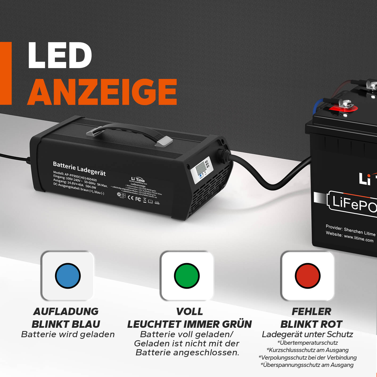 [Gebraucht] LiTime 14.6V 40A Lithium Batterieladegerät für 12V LiFePO4 Lithium Batterie - Image 3