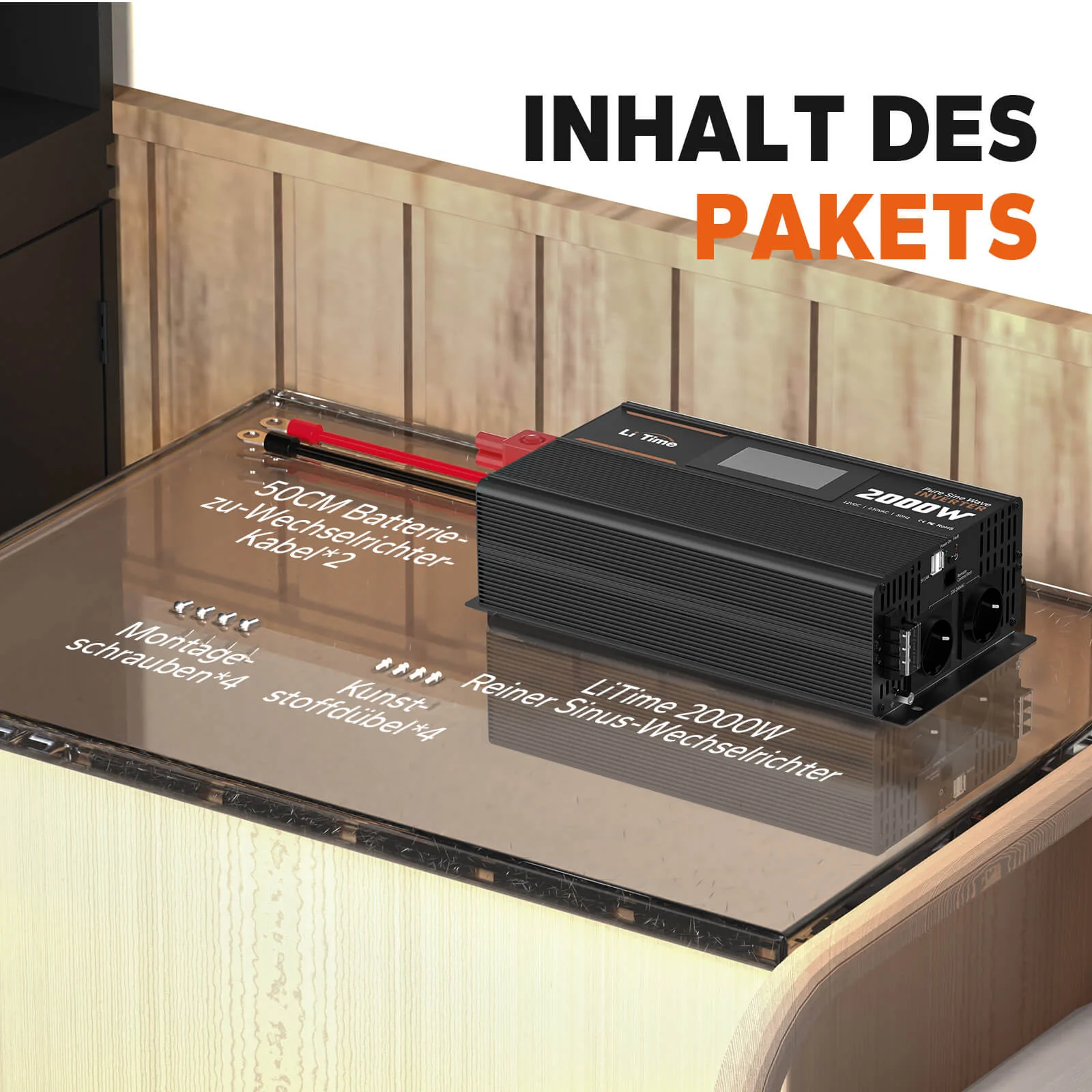 [Gebraucht-Like New] LiTime 2000W Reiner Sinsuswellen Wechselrichter 12VDC zu 230VAC Konverter - Image 8