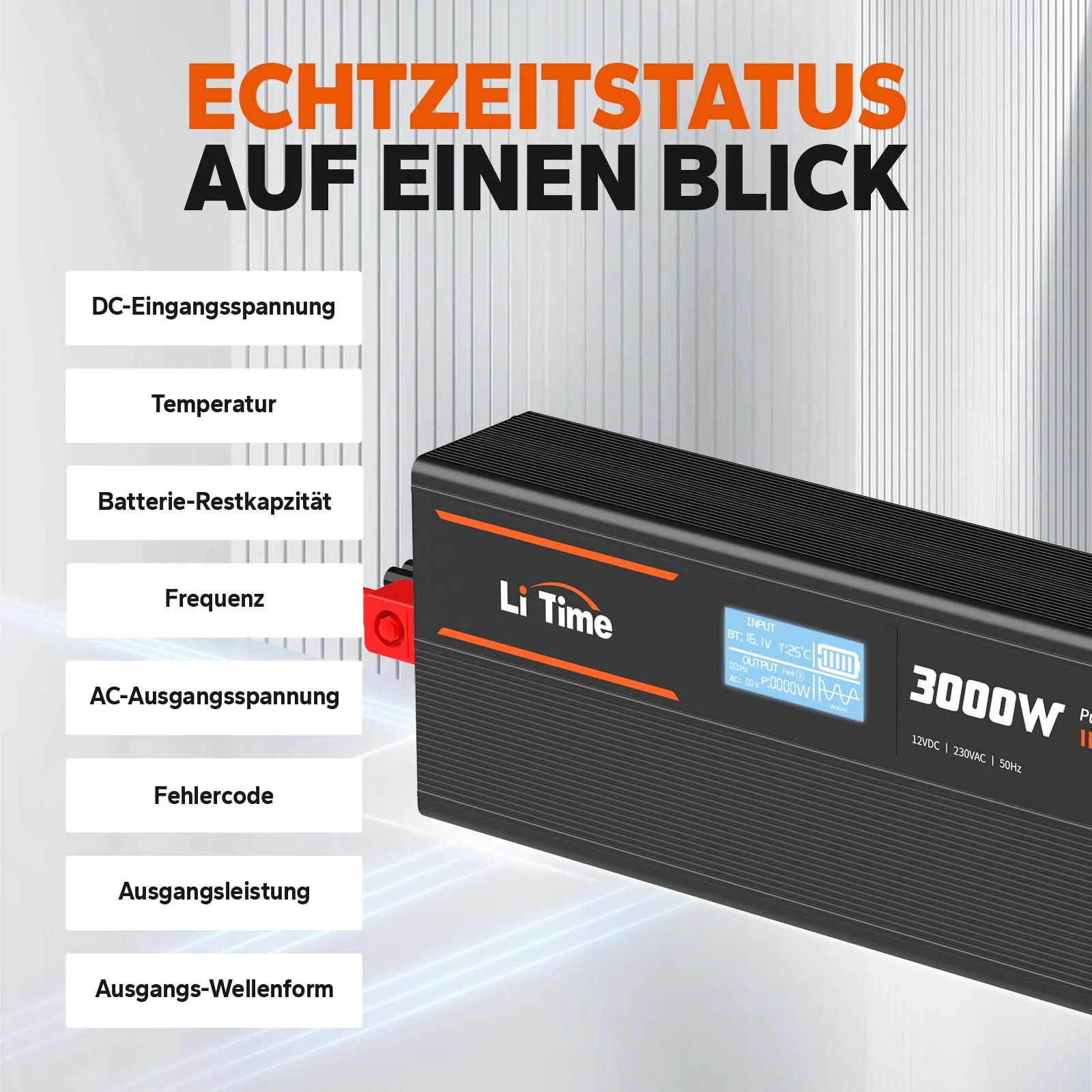 [Gebraucht-Like New] LiTime 3000W Reiner Sinsuswellen Wechselrichter 12VDC zu 230VAC Konverter - Image 4