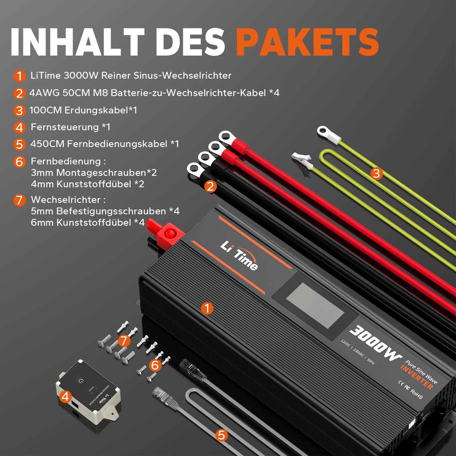 [Gebraucht-Like New] LiTime 3000W Reiner Sinsuswellen Wechselrichter 12VDC zu 230VAC Konverter - Image 8