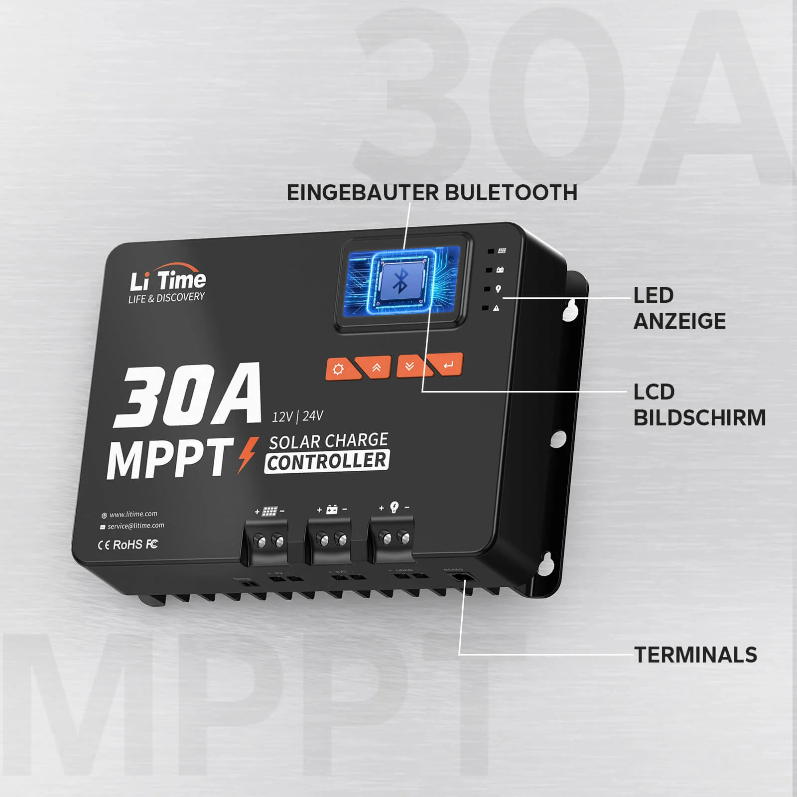 [Gebraucht-Like New] LiTime 30A MPPT 12V/24V Auto DC Input Solarladeregler mit Bluetooth Adapter - Image 3