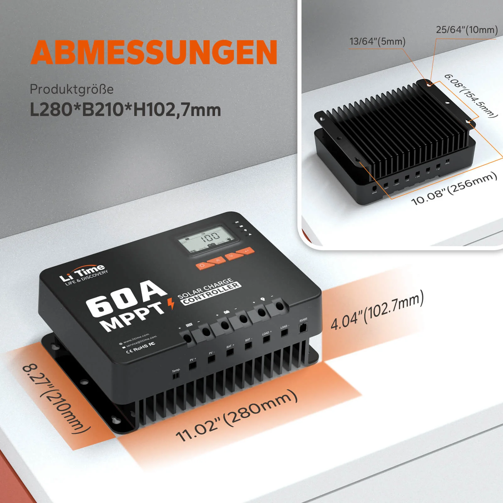 [Gebraucht-Like New] LiTime 60A MPPT 12V/24V/36V/48V Auto DC Input Solarladeregler mit Bluetooth Adapter - Image 3