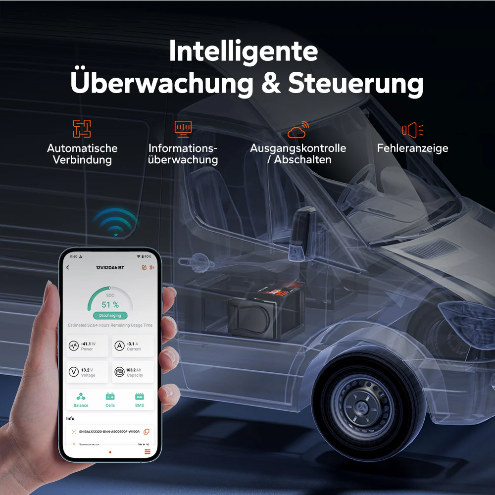 12V 320Ah LiFePO4 Batterie W190 für Wohnmobil-Untersitz mit Bluetooth - Image 6