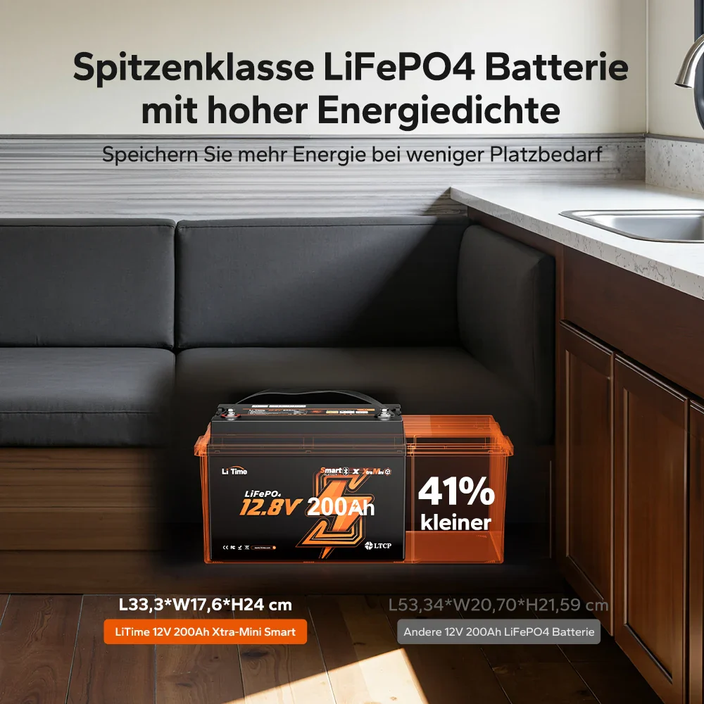 【Neu Eingetroffen】LiTime 12V 200Ah Xtra Mini LiFePO4 Batterie mit Bluetooth für Wohnmobile & Camping | Super Zellen für 6.000+ Zyklen bei 100% DOD - Image 3
