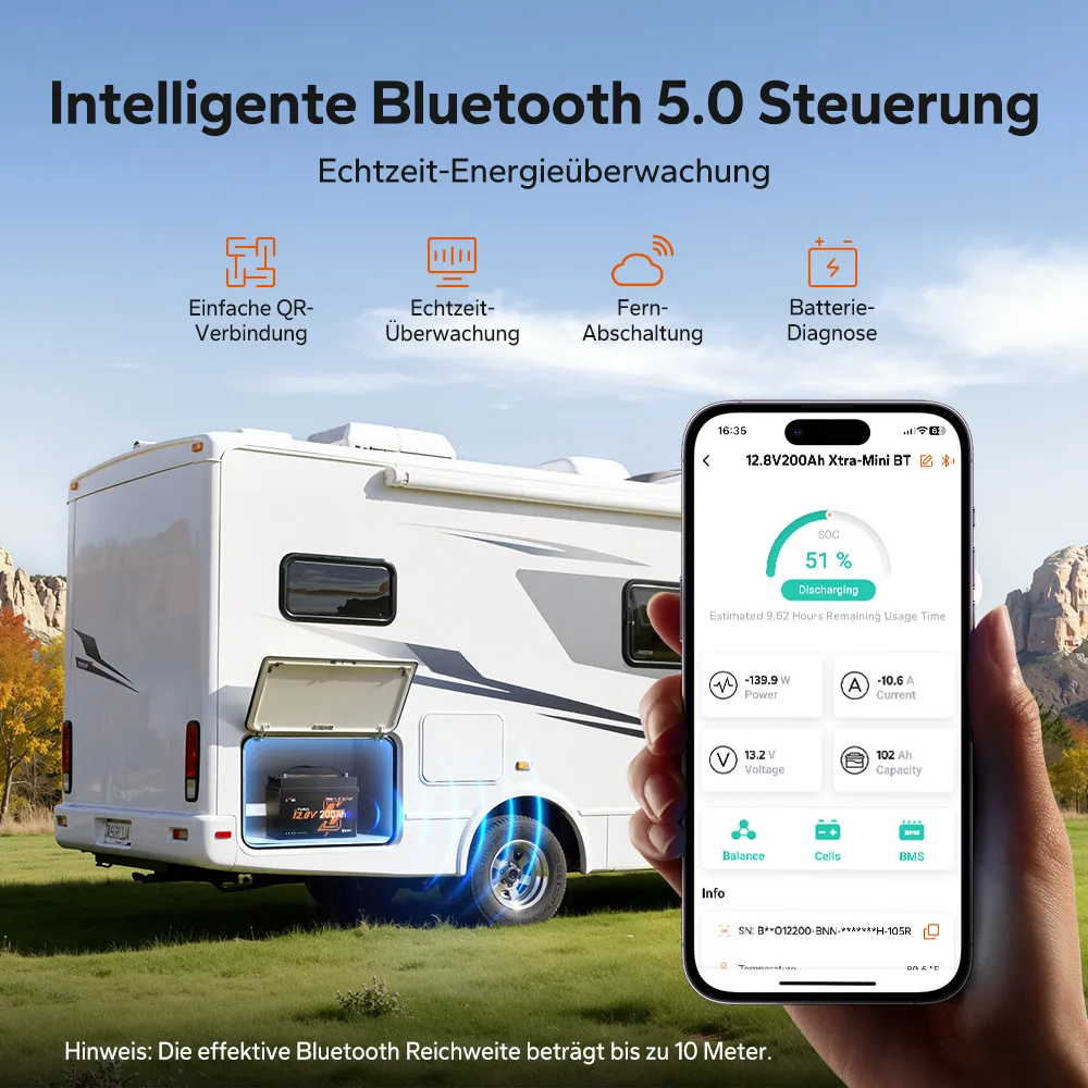 【Neu Eingetroffen】LiTime 12V 200Ah Xtra Mini LiFePO4 Batterie mit Bluetooth für Wohnmobile & Camping | Super Zellen für 6.000+ Zyklen bei 100% DOD - Image 7