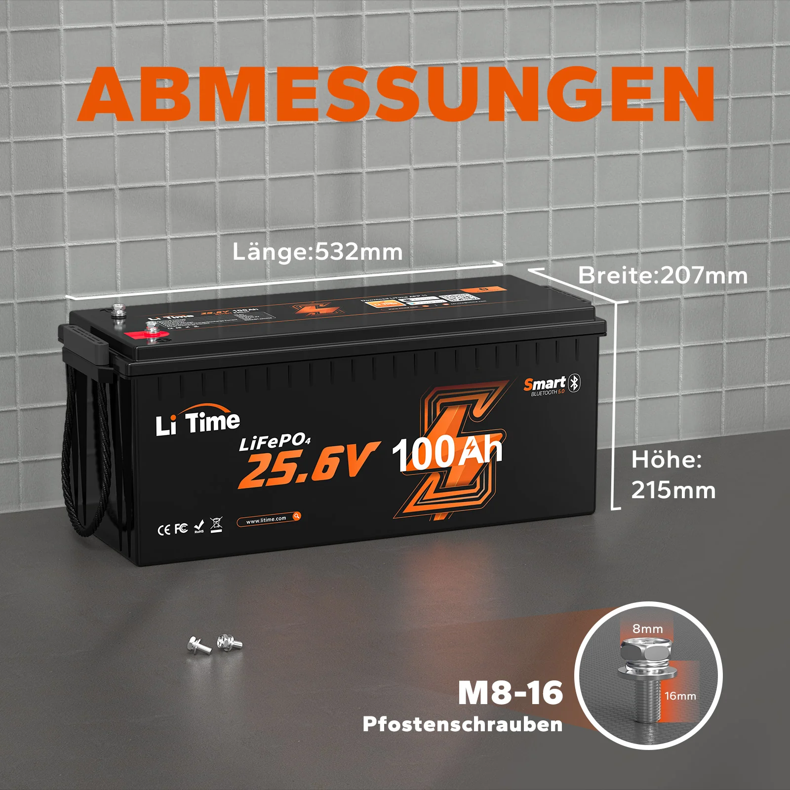 LiTime 24V 100Ah LiFePO4 Batterie mit Bluetooth – für Trolling-Motor & Heimspeicher - Image 6