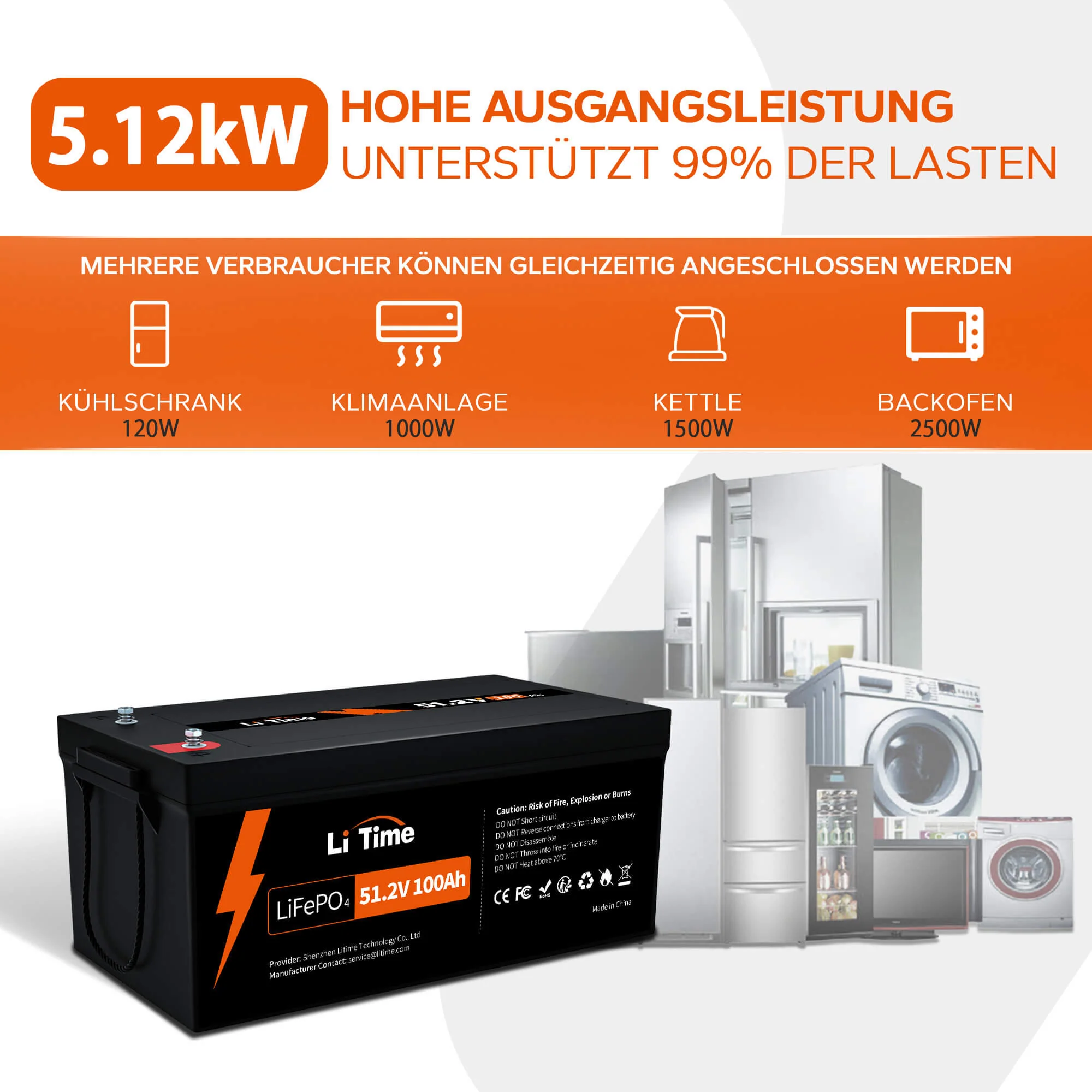 LiTime 51,2V 100Ah LiFePO4 Lithium Batterie mit 64 Zellen & 1 gratis 58,4V 10A Ladegerät🆓 - Image 5