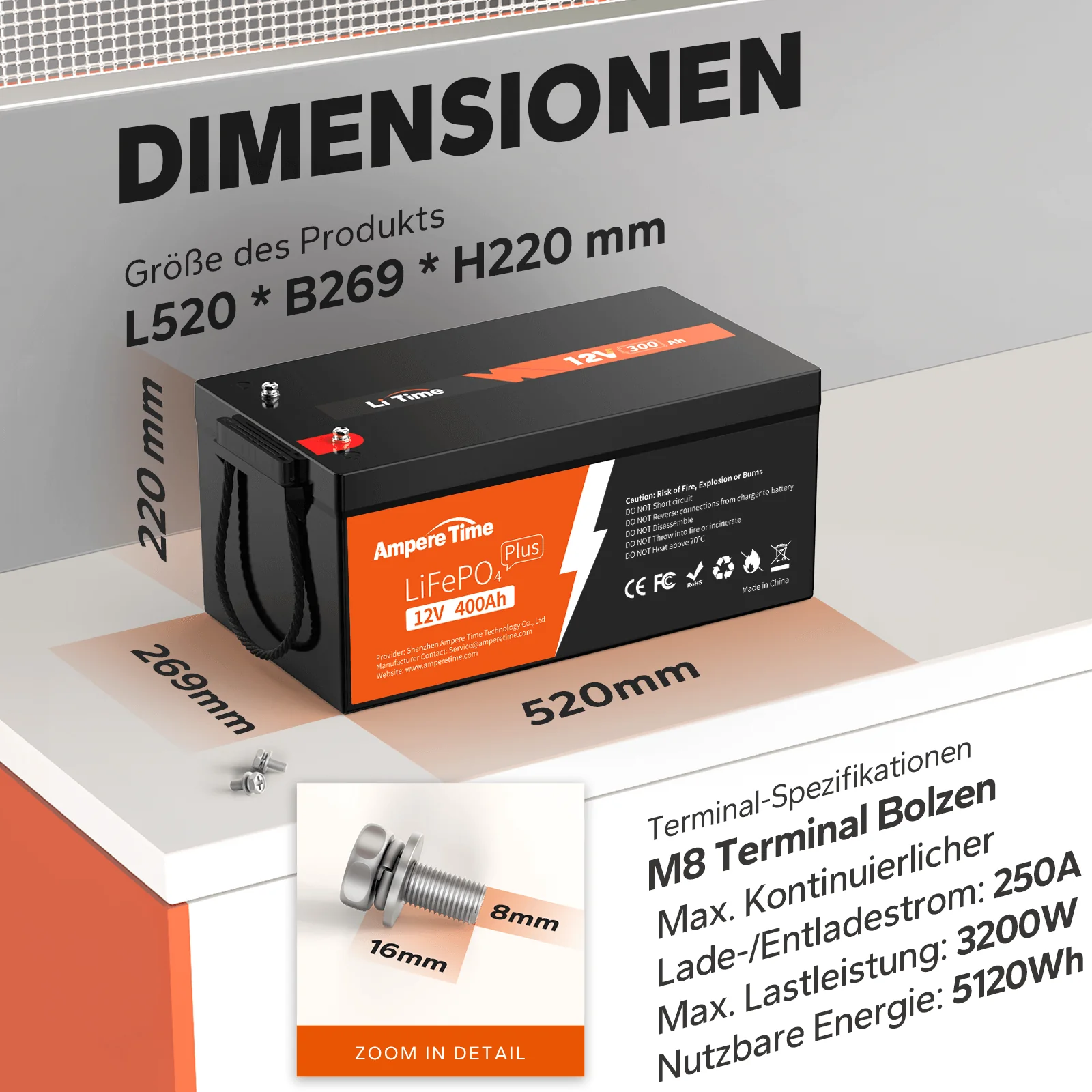 ✅Gebraucht✅Ampere Time 12V 400Ah LiFePO4 Batterie - Image 3